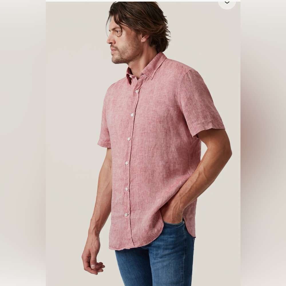 Weatherproof  Vintage Men's Washable Linen Casual Pink Button-Down Shirt